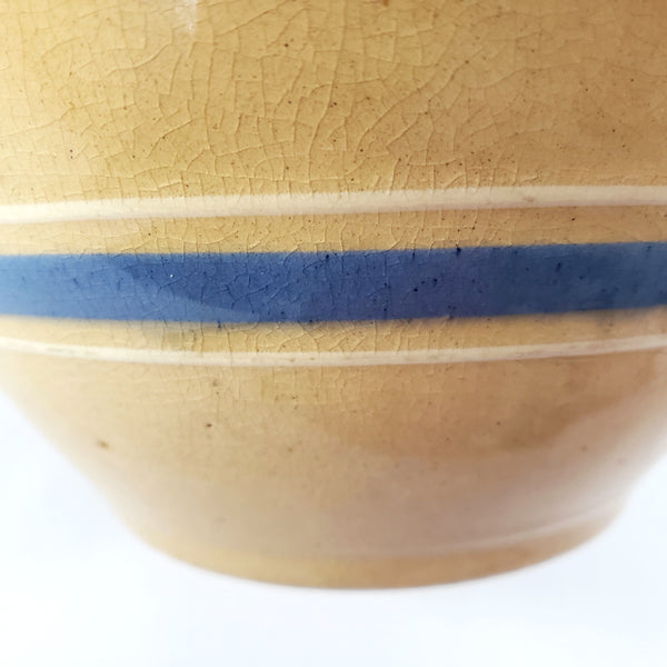 Watt Pottery Farmhouse Yellow ware Bowl 8” Blue and White Bands 1940s