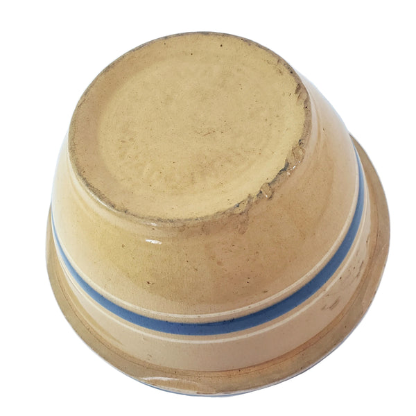 Watt Pottery Farmhouse Yellow ware Bowl 8” Blue and White Bands 1940s