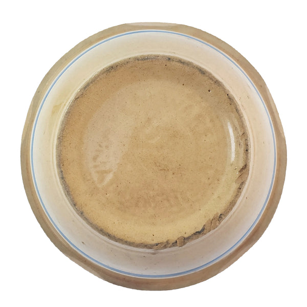 Watt Pottery Farmhouse Yellow ware Bowl 8” Blue and White Bands 1940s