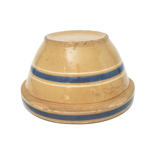 Watt Pottery Farmhouse Yellow ware Bowl 8” Blue and White Bands 1940s
