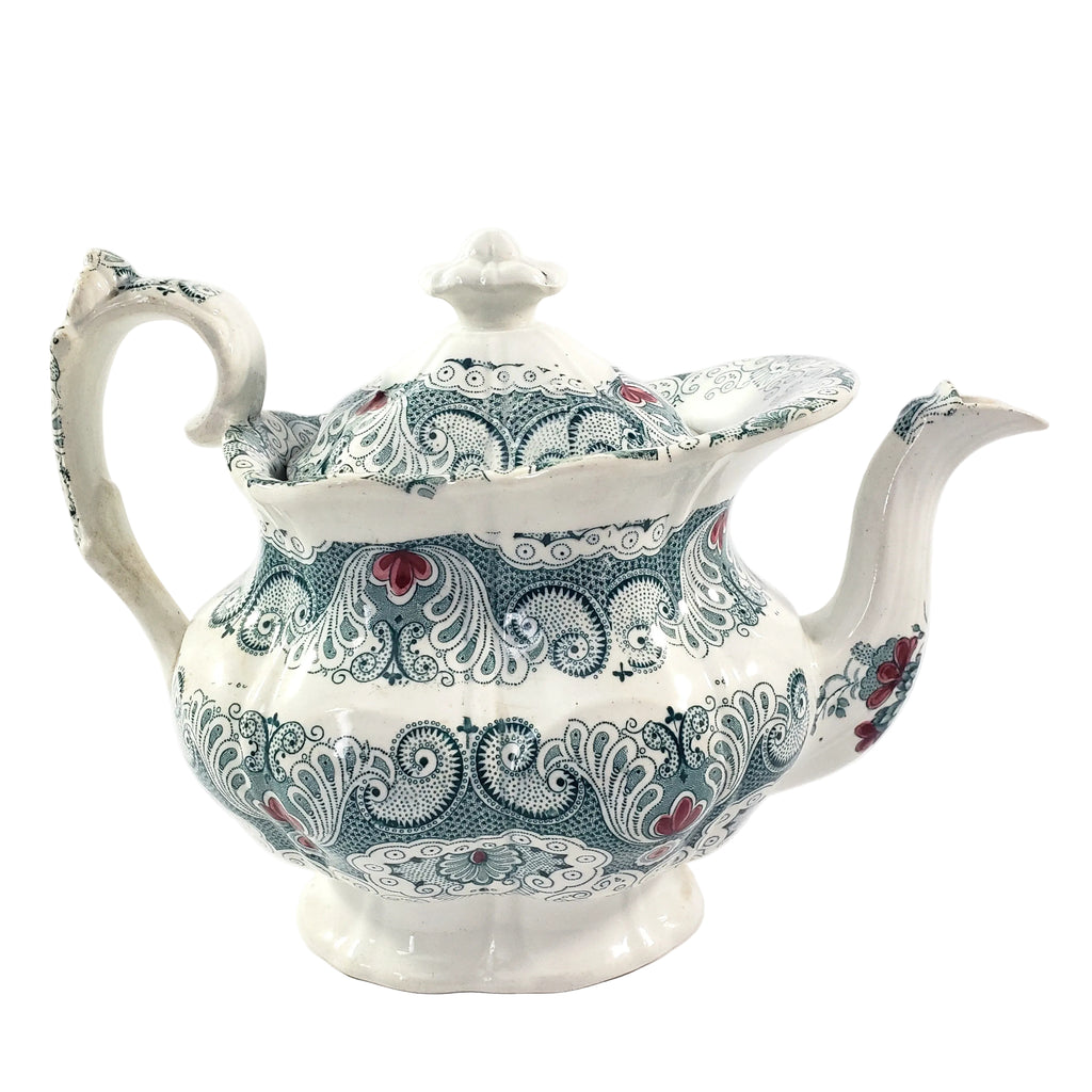 Antique English Green Transferware Teapot 