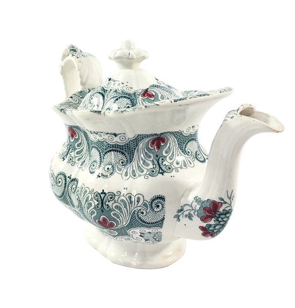 Antique English Green Transferware Teapot