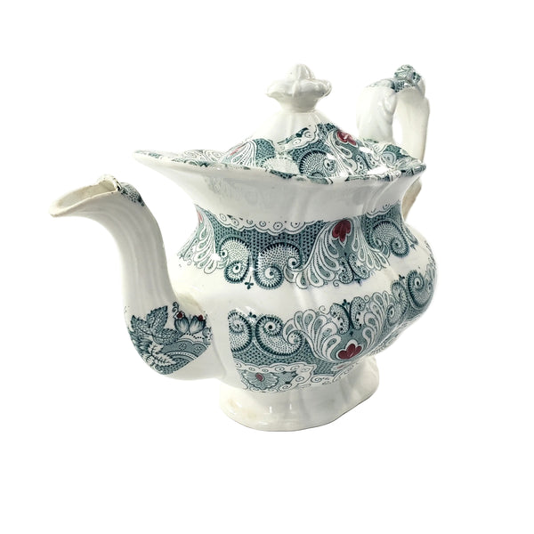 Antique English Green Transferware Teapot