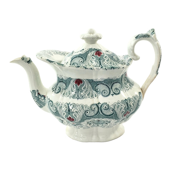 Antique English Green Transferware Teapot