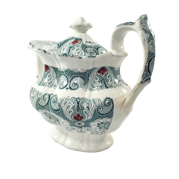 Antique English Green Transferware Teapot