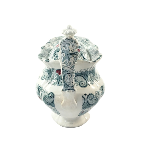 Antique English Green Transferware Teapot