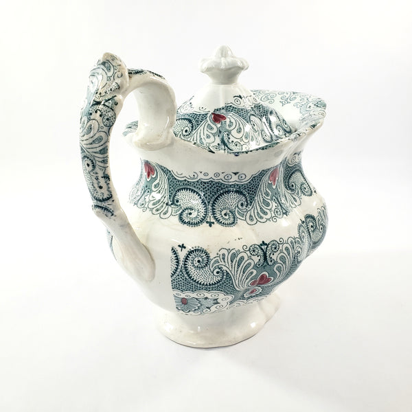 Antique English Green Transferware Teapot