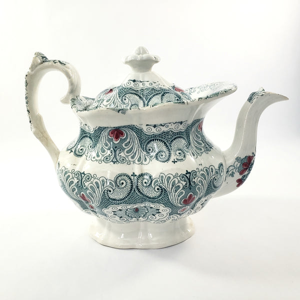 Antique English Green Transferware Teapot