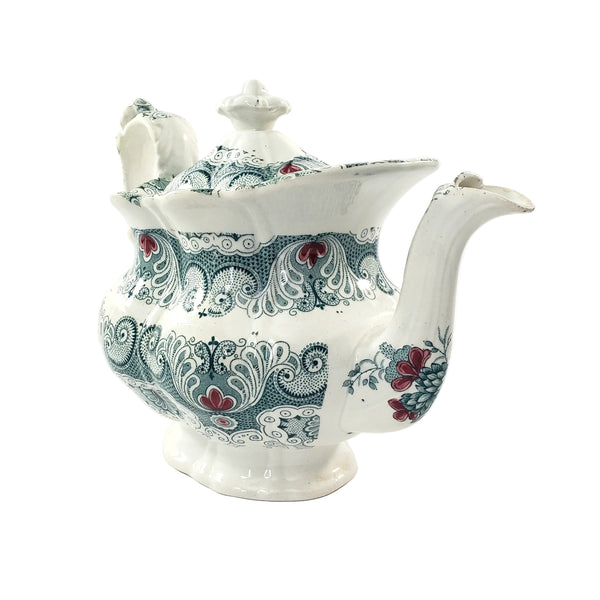 Antique English Green Transferware Teapot