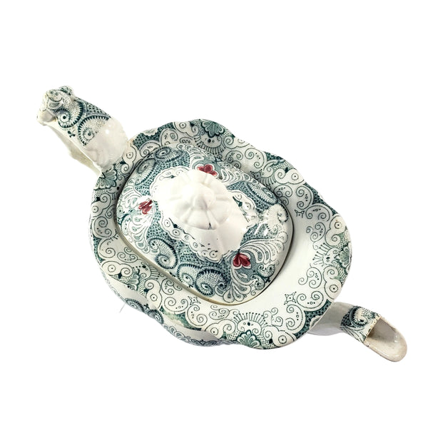 Antique English Green Transferware Teapot
