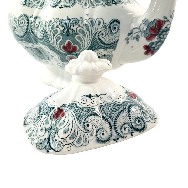 Antique English Green Transferware Teapot