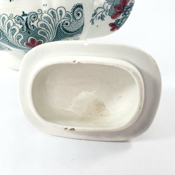 Antique English Green Transferware Teapot