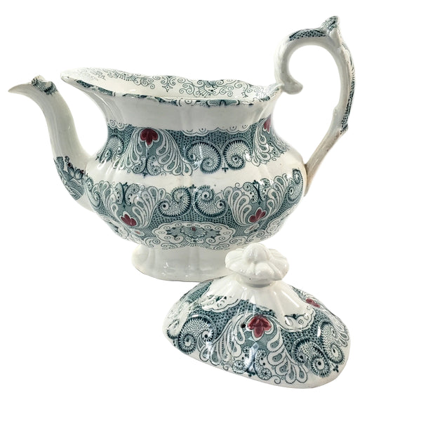 Antique English Green Transferware Teapot