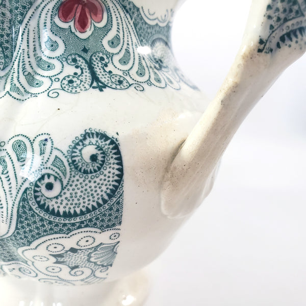 Antique English Green Transferware Teapot