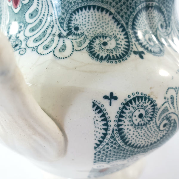 Antique English Green Transferware Teapot