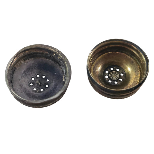 Vintage David Anderson Glass Salt & Pepper Shakers Enamel & Sterling Lids with Tray Norway