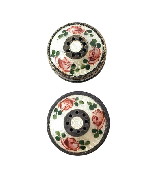 Vintage David Anderson Glass Salt & Pepper Shakers Enamel & Sterling Lids with Tray Norway