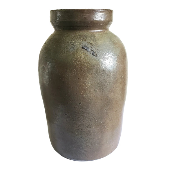 Antique Stoneware Pottery Oyster Pickling Preserve Jar 1 Quart
