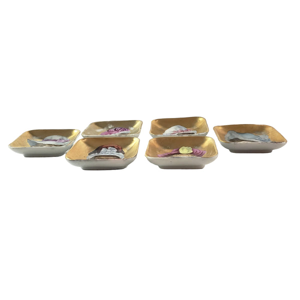 Antique Hand Painted Victorian German Square Butter Pats Set of 6