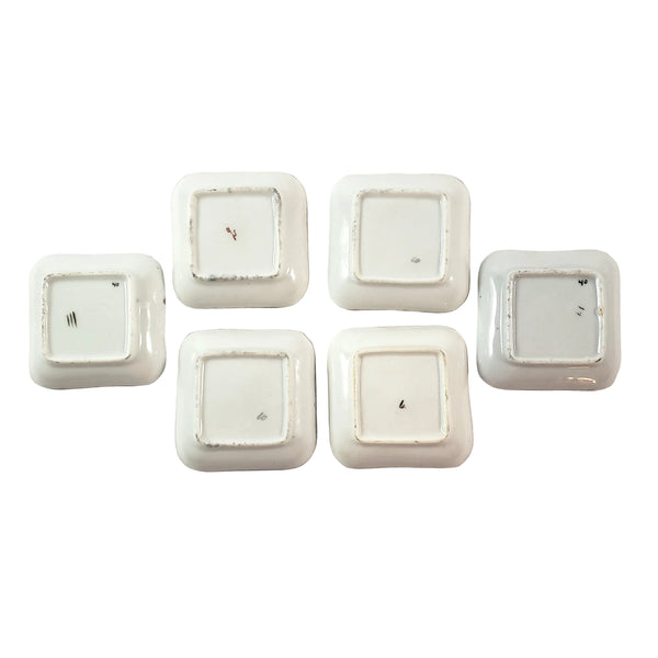 Antique Hand Painted Victorian German Square Butter Pats Set of 6