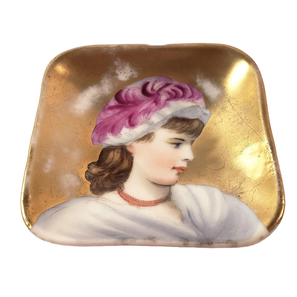 Antique Hand Painted Victorian German Square Butter Pats Set of 6