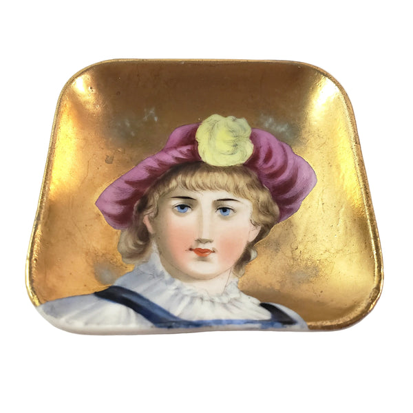 Antique Hand Painted Victorian German Square Butter Pats Set of 6
