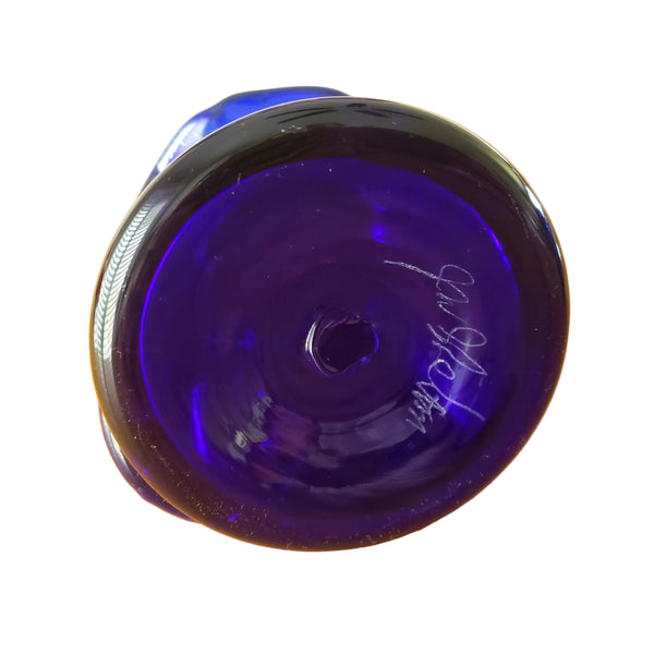 Vintage Hand Blown Cobalt Blue Art Glass Vase Pineapple 3 inch by John Shelton