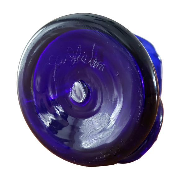 Vintage Hand Blown Cobalt Blue Art Glass Vase Pineapple 3 inch by John Shelton