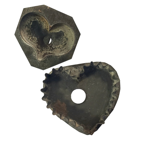 Pair of Antique Tin Soldered Heart Cookie Cutters