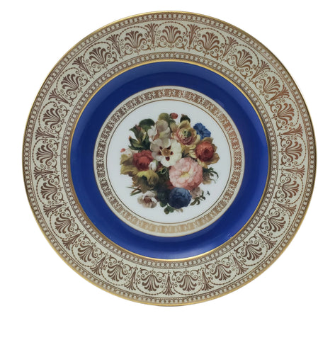 Thomas Bavaria Floral Plate Blue Band Gold Scroll Trim 1930s
