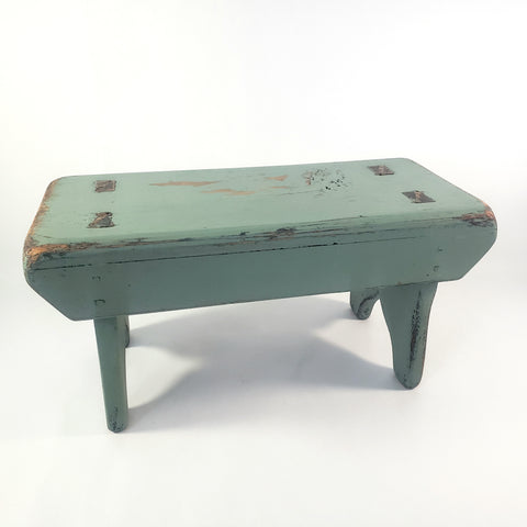 American Painted Blue-Green Foot Stool with Mortise & Tenon Construction