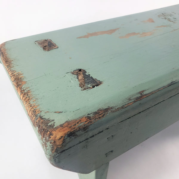 American Painted Blue-Green Foot Stool with Mortise & Tenon Construction