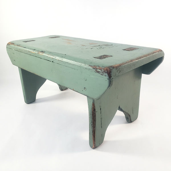 American Painted Blue-Green Foot Stool with Mortise & Tenon Construction