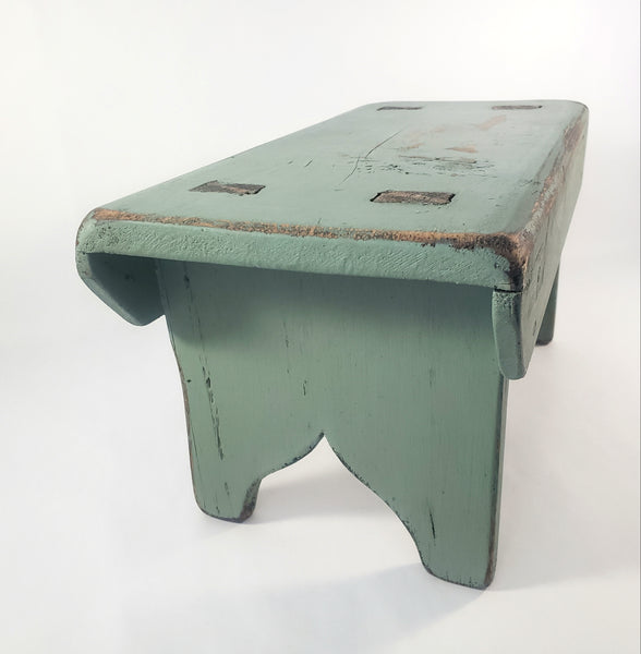 American Painted Blue-Green Foot Stool with Mortise & Tenon Construction