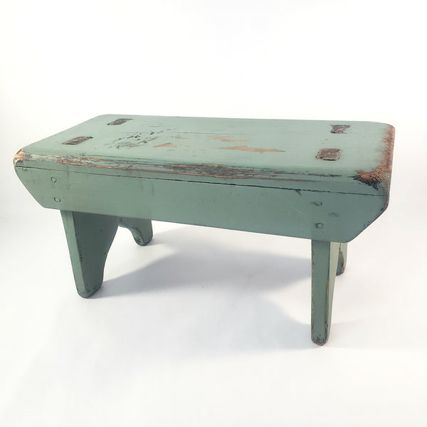 American Painted Blue-Green Foot Stool with Mortise & Tenon Construction