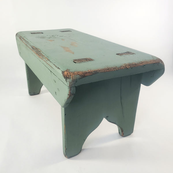 American Painted Blue-Green Foot Stool with Mortise & Tenon Construction