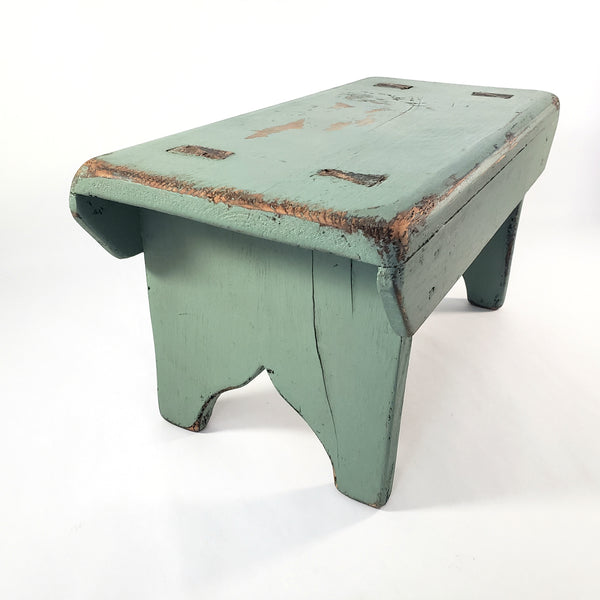 American Painted Blue-Green Foot Stool with Mortise & Tenon Construction