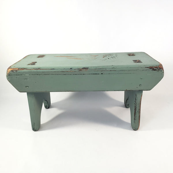 American Painted Blue-Green Foot Stool with Mortise & Tenon Construction