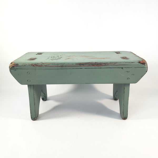American Painted Blue-Green Foot Stool with Mortise & Tenon Construction