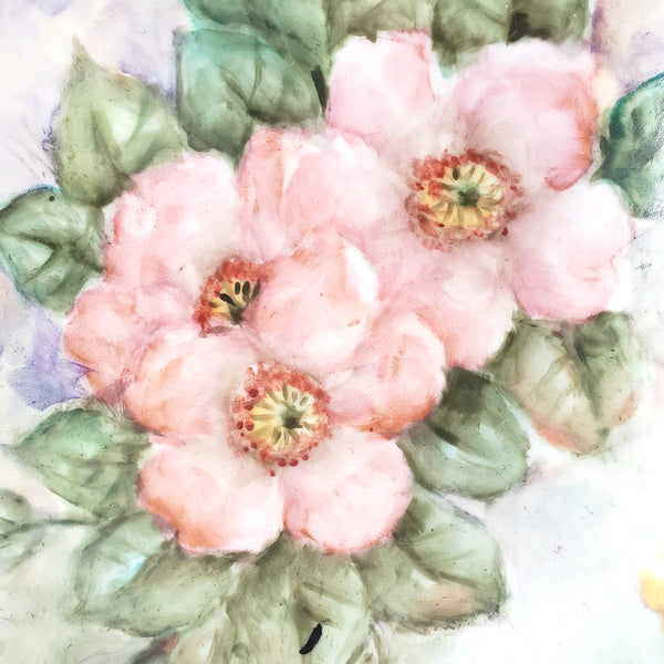 Hand-Painted Tirschenreuth Serving Plate Pink Dogwood Blossoms Gold Trim Artist Signed Germany