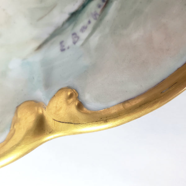 Hand-Painted Tirschenreuth Serving Plate Pink Dogwood Blossoms Gold Trim Artist Signed Germany