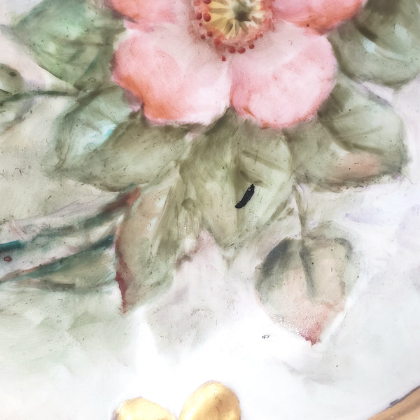 Hand-Painted Tirschenreuth Serving Plate Pink Dogwood Blossoms Gold Trim Artist Signed Germany