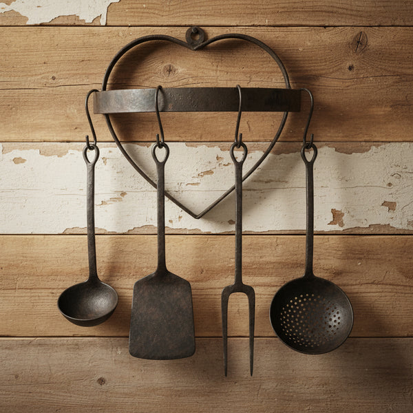 Rustic Antique Wrought Iron Heart Shape Wall Mount Rack