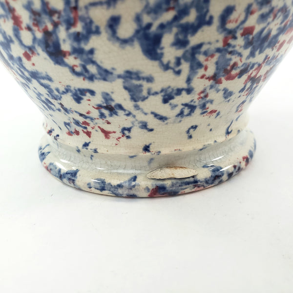 19th Century Antique English Blue & Red Spatterware Sugar Bowl with Lid