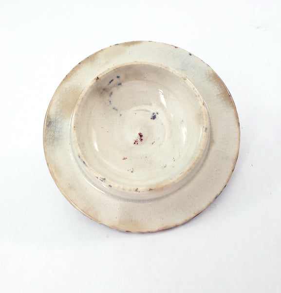 19th Century Antique English Blue & Red Spatterware Sugar Bowl with Lid