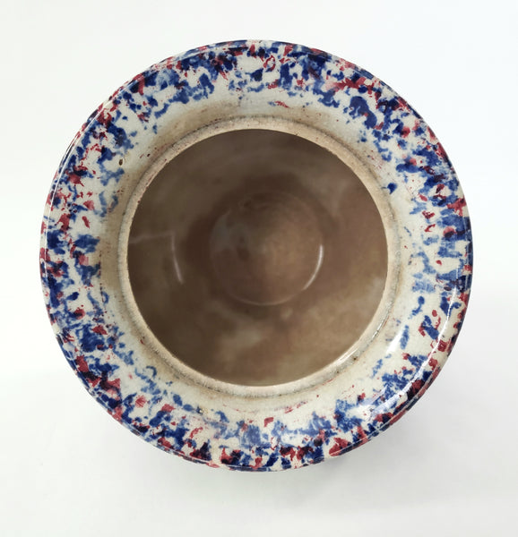 19th Century Antique English Blue & Red Spatterware Sugar Bowl with Lid