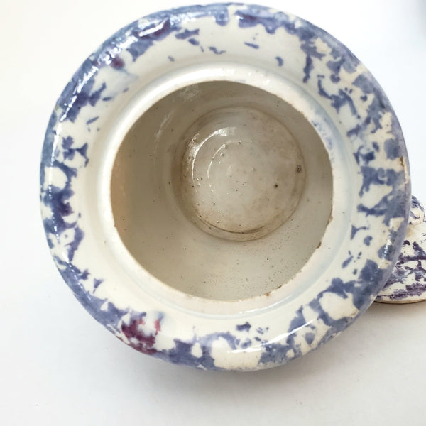 Antique English Purple & Blue Spatterware Sugar Bowl with Lid