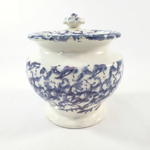 Antique English Purple & Blue Spatterware Sugar Bowl with Lid
