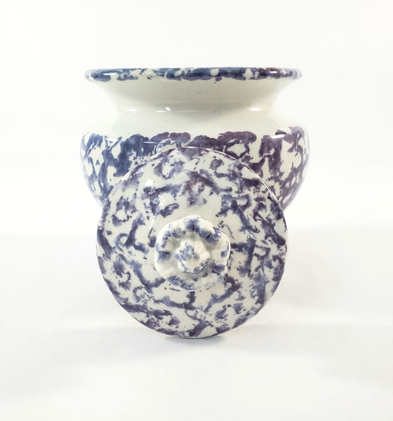 Antique English Purple & Blue Spatterware Sugar Bowl with Lid