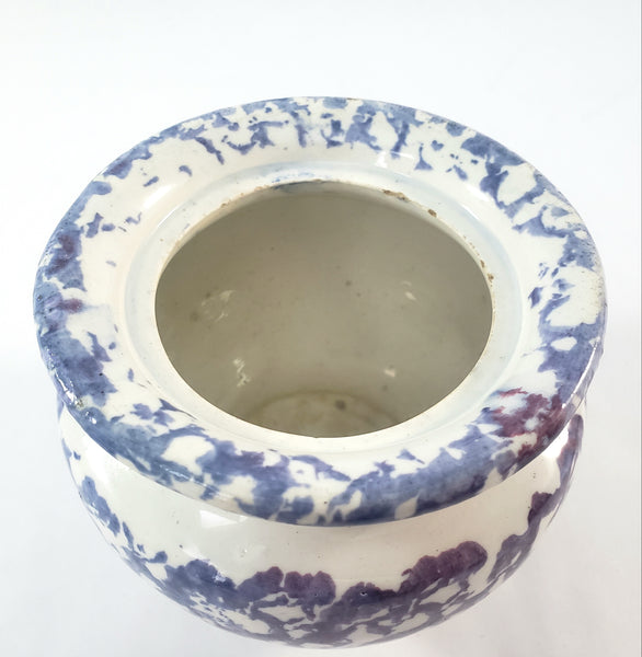 Antique English Purple & Blue Spatterware Sugar Bowl with Lid